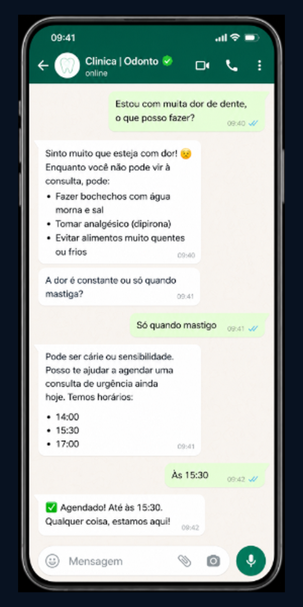 Simulação de atendimento WhatsApp — Atendimento Odontológico