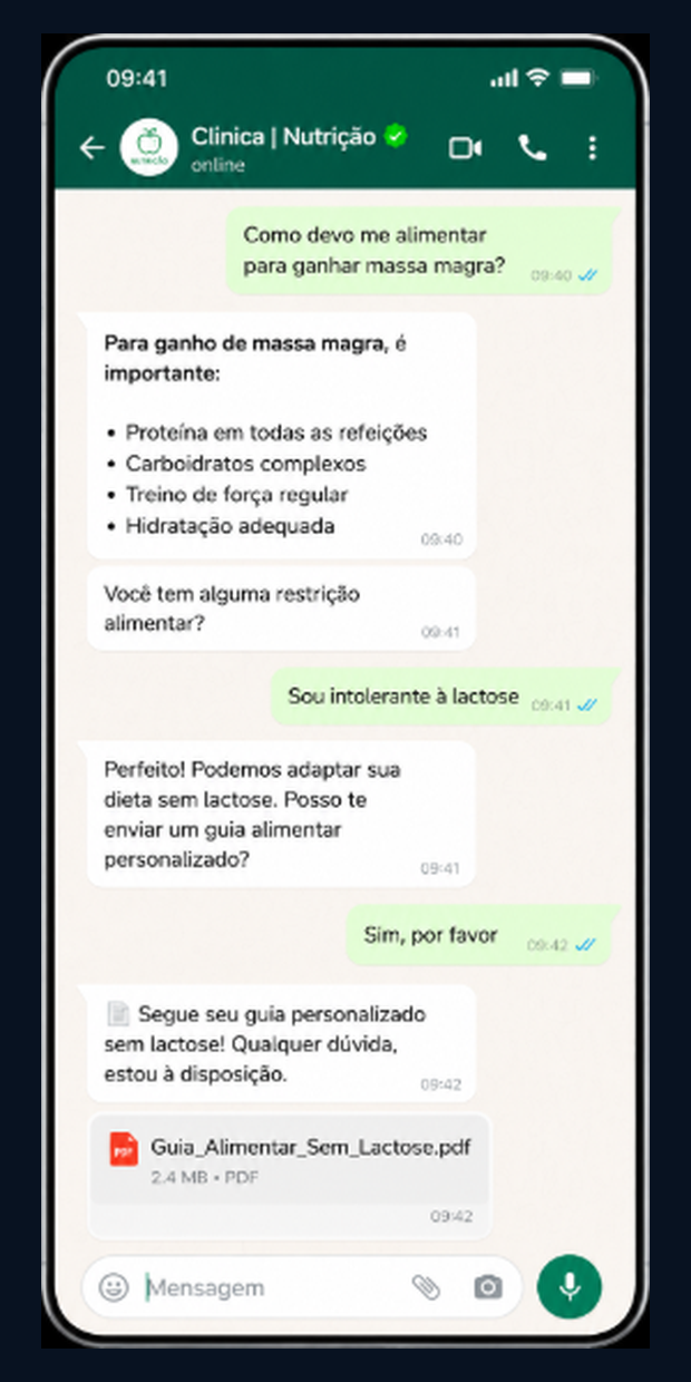 Simulação de atendimento WhatsApp — Acompanhamento Nutricional